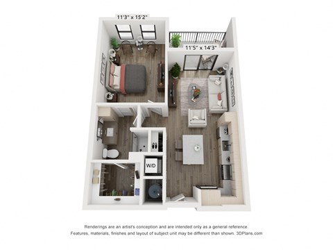 1 bedroom 1 bathroom Amsterdam Floor Plan at Century West Pryor, Lee's Summit, Missouri